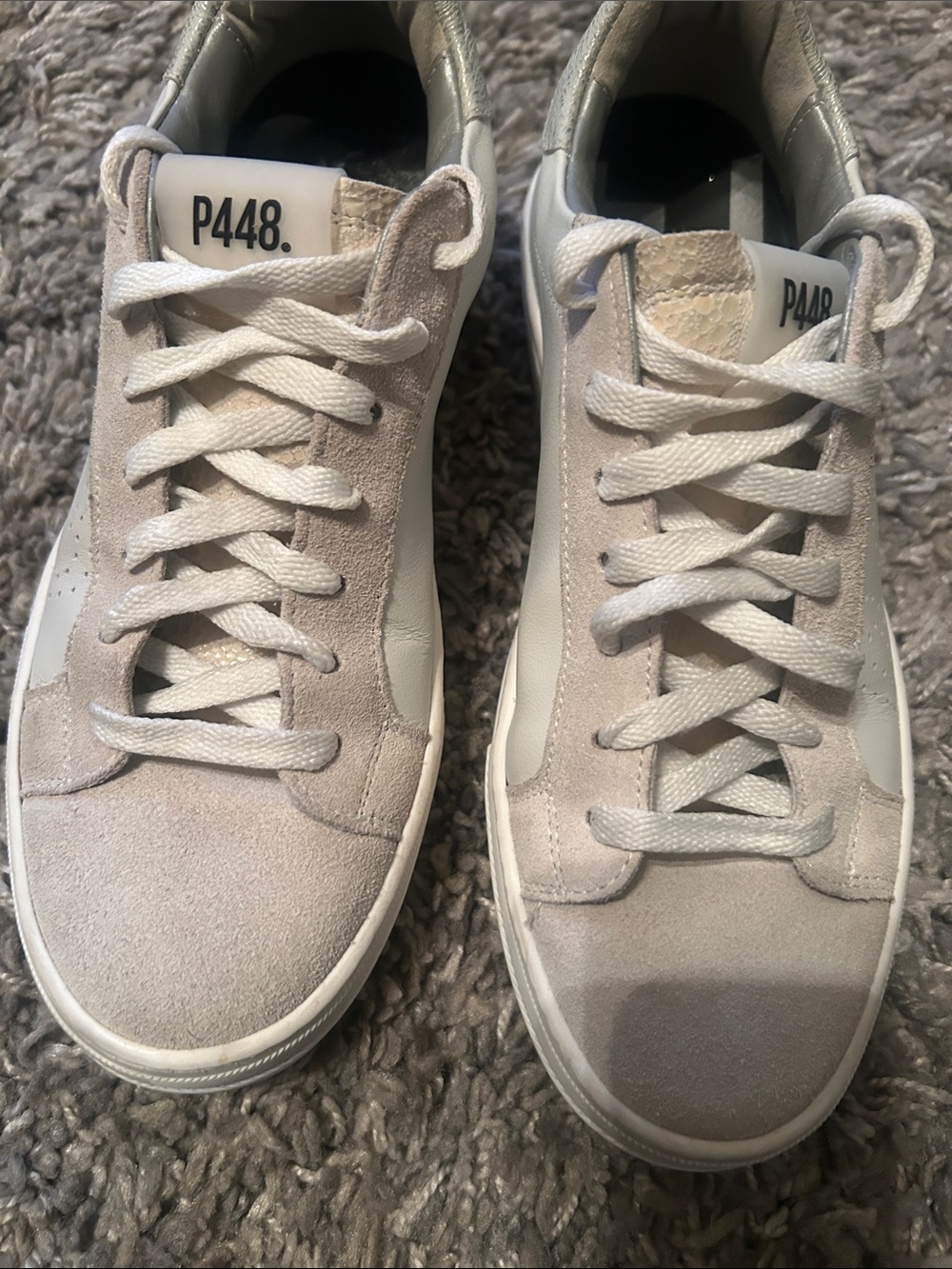 P448 Unisex Suede & Leather Sneakers in Beige and White
